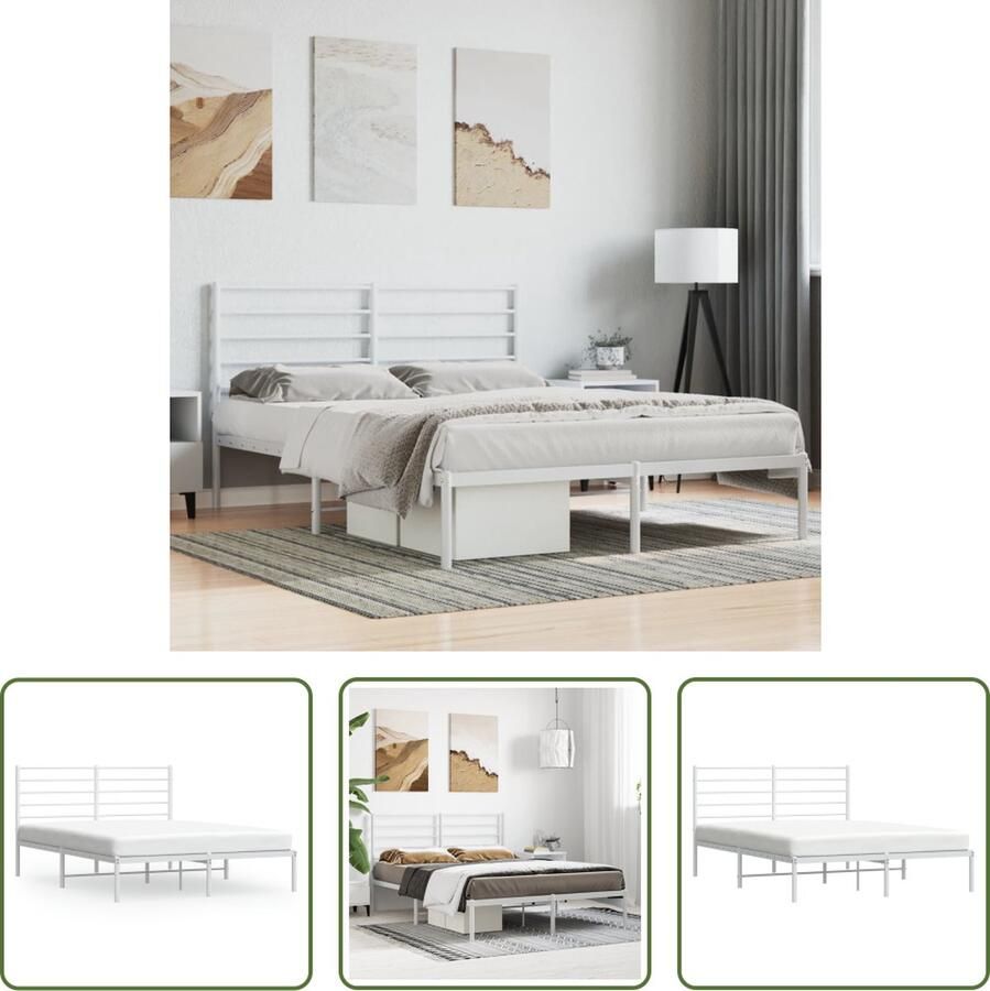 The Living Store Bedframe Klassiek Metalen constructie Metalen latten en poten Opbergruimte Comfortabele ondersteuning Kleur- wit Afmetingen- 207 x 146 x 90 cm Geschikte matras- 140 x 200 cm Montage vereist