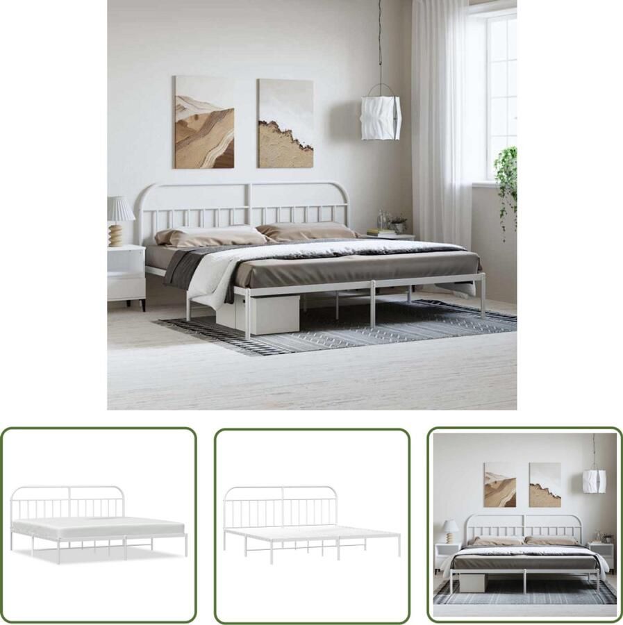 The Living Store Klassiek Bedframe Metalen 207 x 198 x 100 cm Wit Klassieke Bed Frame Metalen Bedframe Wit Staal Bedframe Boxspring Bedframe
