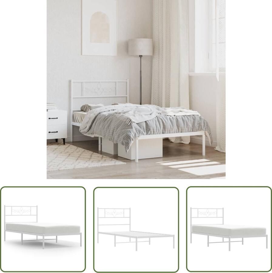 The Living Store Klassiek Bedframe Metaal 207 x 85 x 90 cm Wit Klassieke Bed Frame Metalen Bedframe Wit Bedframe 80x200 Staal Bedframe
