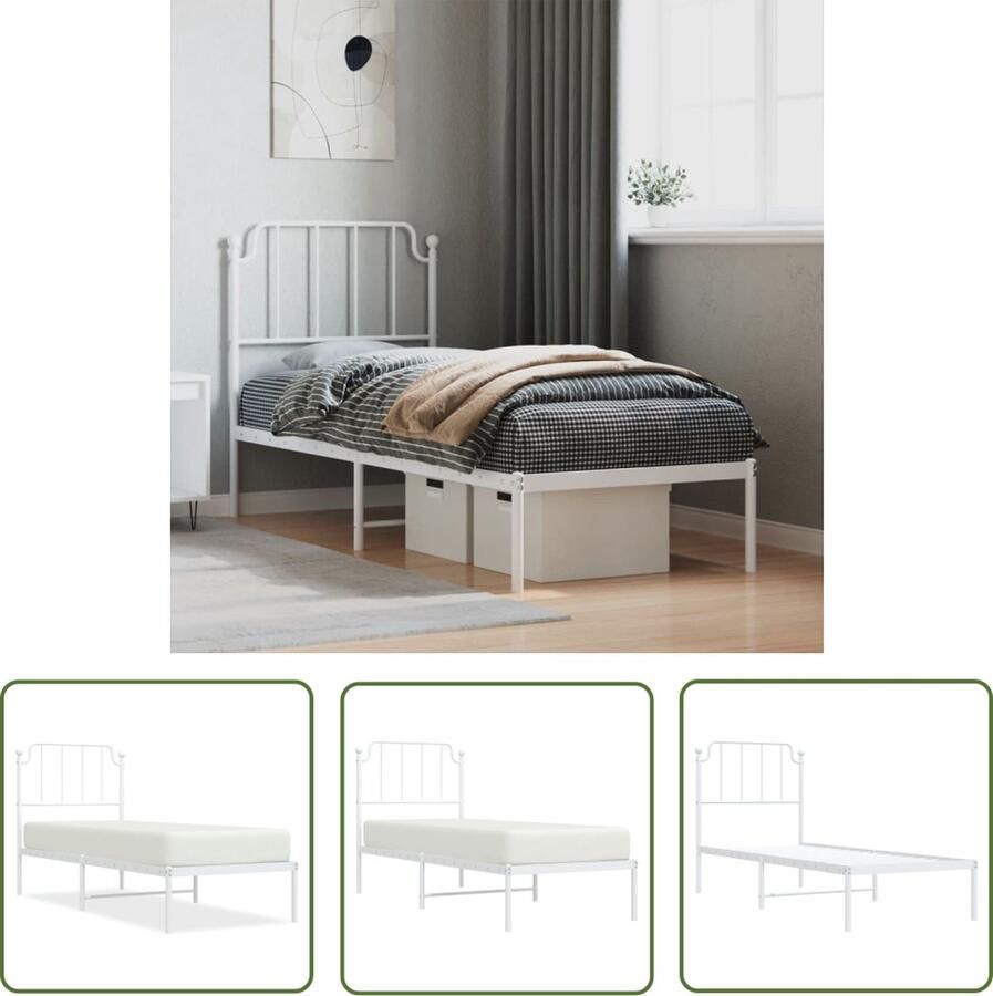 The Living Store Klassiek Metalen Bedframe 207 x 85 x 102 cm Wit Stalen Bed met Opbergruimte Klassieke Bed Frame Metalen Bedframe Wit Bedframe Enkelpersoonsbed Bed Met Opbergruimte