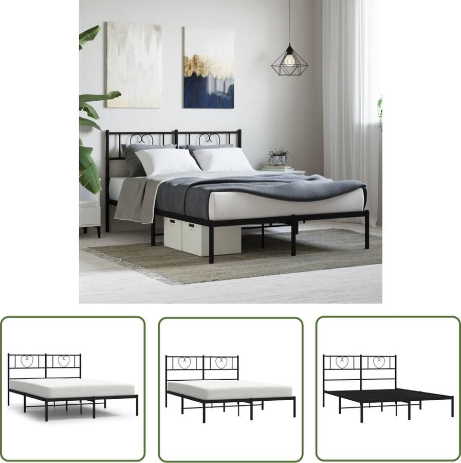 The Living Store Bedframe Klassiek Zwart 207x156x90 cm Robuuste Metalen Constructie Robuust Bed Frame Klassiek Bed Zwart Bed Metalen Bedframe Boxspring Bed - Foto 2