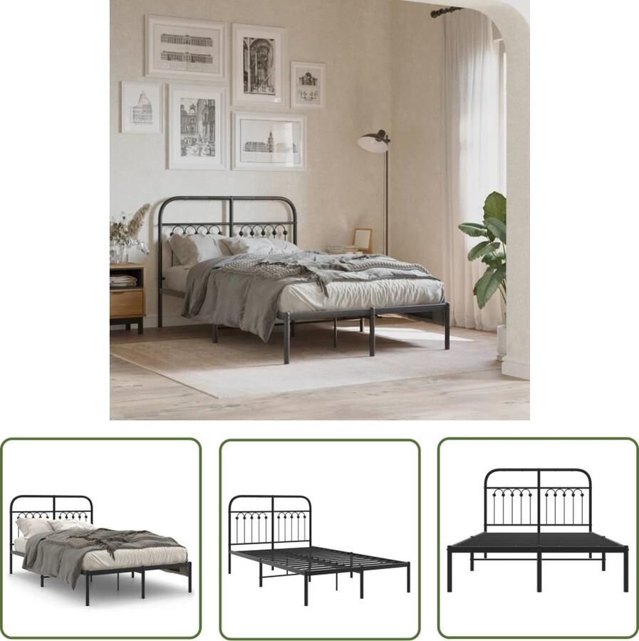 The Living Store Klassiek Metalen Bedframe 207 x 125 x 100 cm Zwart Perfecte ondersteuning met extra opbergruimte Stabiel en duurzaam Klassieke Bed Frame Metalen Bedframe Zwart Tweepersoonsbed Boxspring Bed