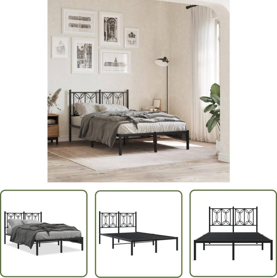 The Living Store Klassiek Metalen Bedframe 207 x 125 x 90 cm Extra opbergruimte Klassieke Bed Frame Metalen Bedframe Tweepersoonsbed Hoofd Bord Zwarte Bed