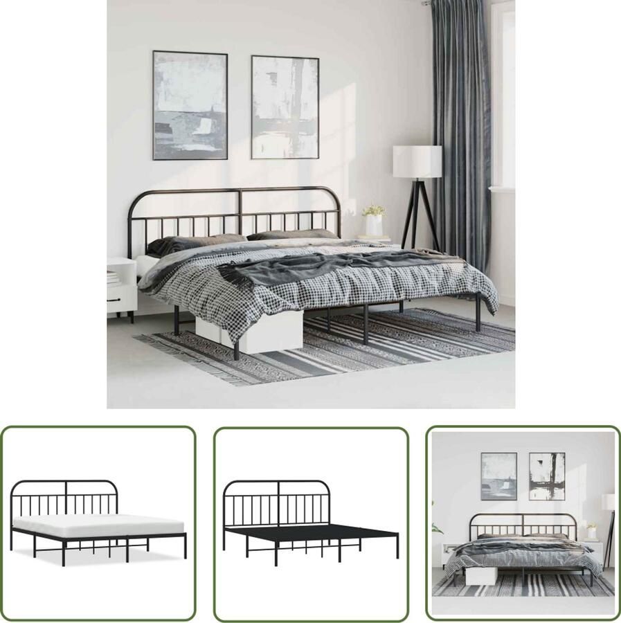 The Living Store Klassiek Bedframe Metalen Constructie Metalen Latten Extra Opbergruimte Comfortabele Ondersteuning Zwart 219 x 187 x 100 cm Klassieke Bed Frame Metalen Bedframe Tweepersoons Bed Zwarte Bed Opbergruimte Bed - Foto 2