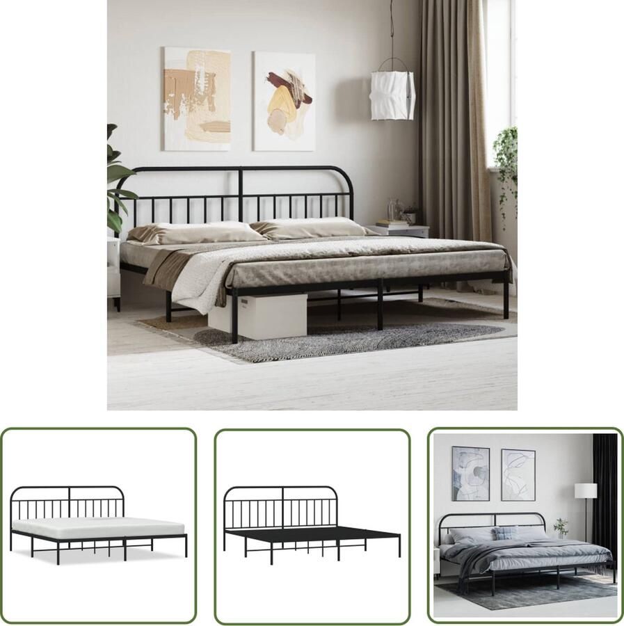 The Living Store Klassiek Bedframe Metalen Constructie Ondersteuning Opbergruimte Zwart Klassieke Bed Frame Metalen Bedframe Tweepersoons Bed Zwarte Bed Boxspring Bed