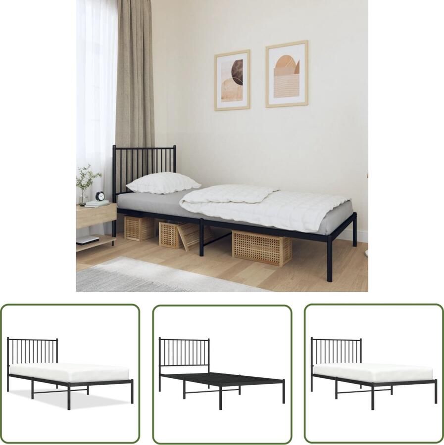 VidaXL Bedframe met hoofdbord metaal zwart 90x200 cm Klassieke Bed Frame Metalen Bedframe Staal Bedframe Zwart Bedframe Tweepersoons Bed