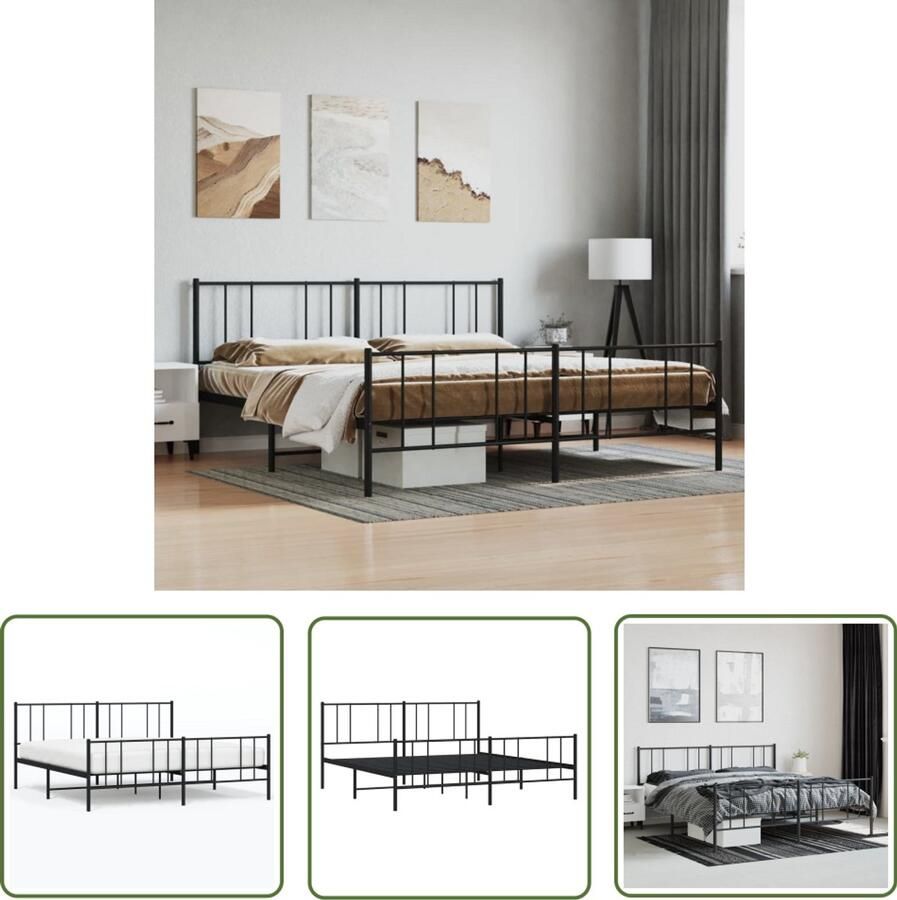 The Living Store Bedframe met voetbord zonder matras metaal zwart 180x200 cm Klassieke Bed Frame Metalen Bedframe Zwarte Bedframe Tweepersoons Bed Boxspring Bed