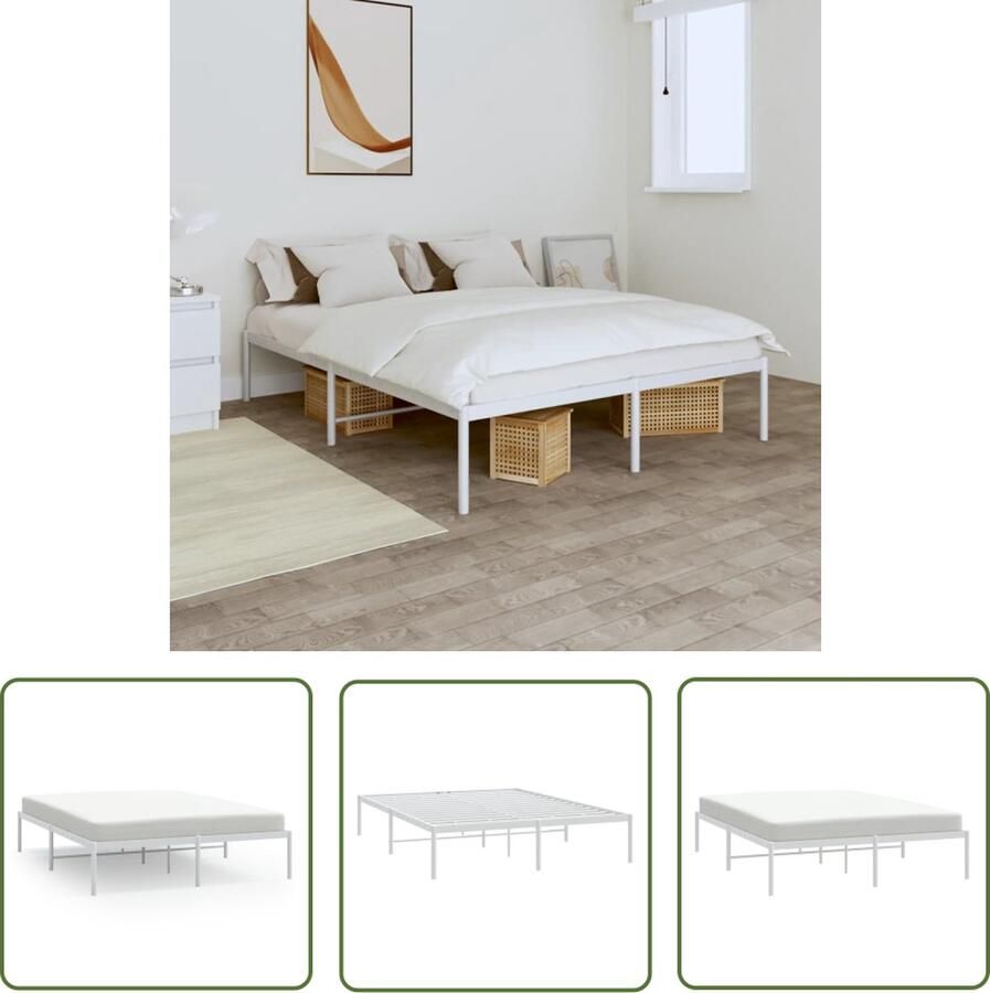 The Living Store Bedframe metaal wit 150x200 cm Klassieke Bed Frame Metalen Bedframe Bed Frame Wit Staal Bedframe Boxspring Bed
