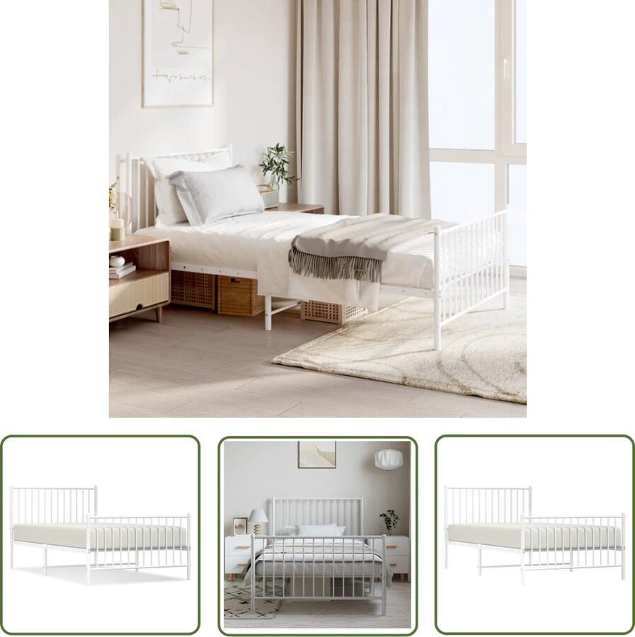 The Living Store Klassiek Bedframe Metalen Constructie Met Opbergruimte Wit 196 x 104.5 x 90.5 cm Geschikt voor 100 x 190 cm Matras Klassieke Bedframe Metalen Bedframe Wit Bedframe Met Opbergruimte Staal Bedframe