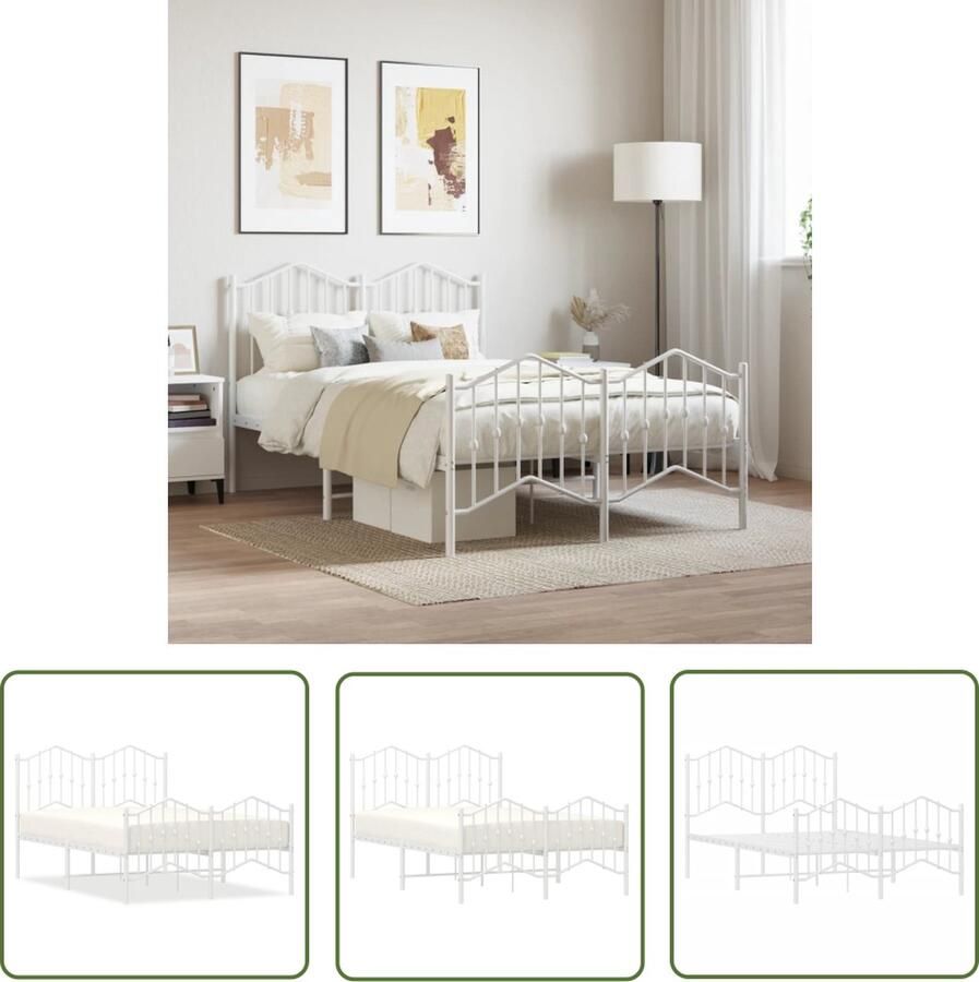 The Living Store Klassiek Metalen Bedframe 207 x 125 x 98 cm Robuuste Constructie Klassieke Bedframe Metalen Bedframe Staal Bedframe Wit Tweepersoons Bedframe