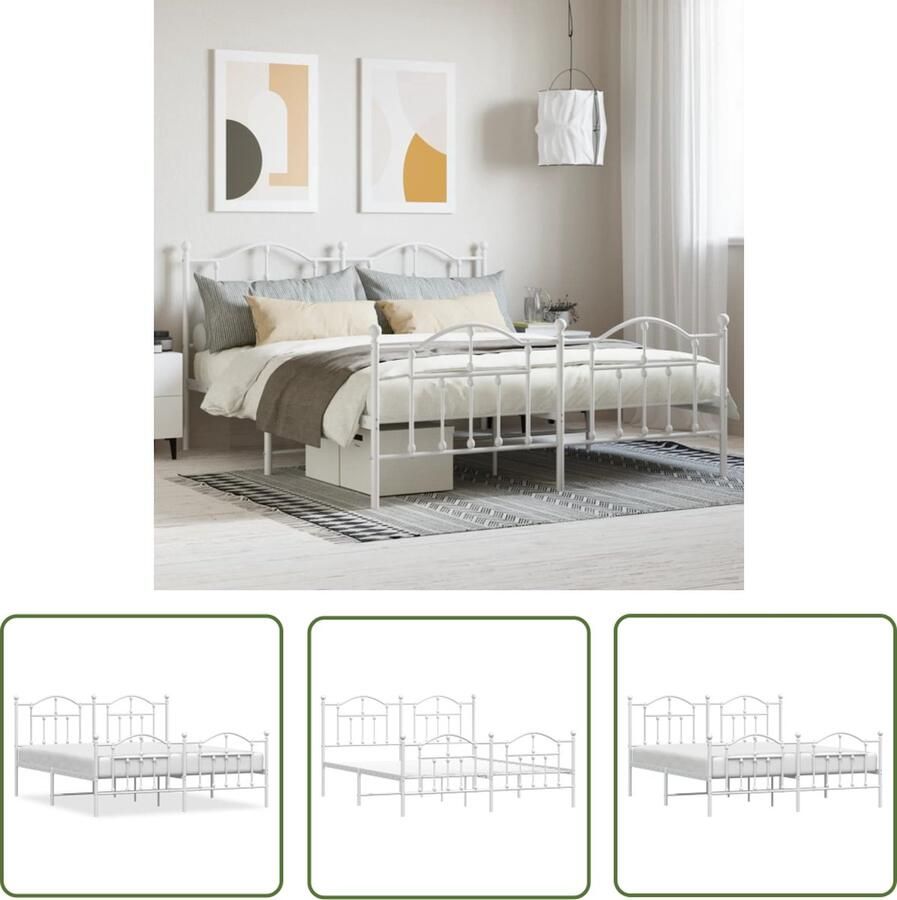 The Living Store Bedframe met hoofd- en voeteneinde metaal wit 160x200 cm Klassieke Bedframe Metalen Bedframe Houten Bedframe Boxspring Bed Tweepersoonsbed