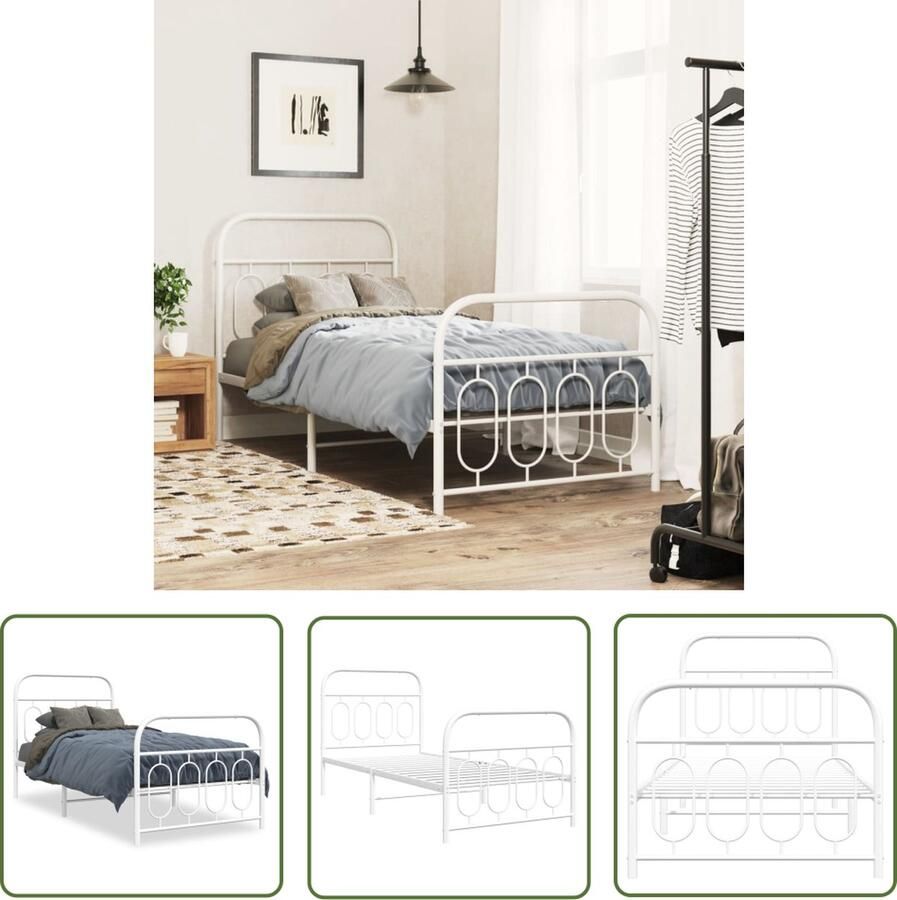 The Living Store Klassiek Metalen Bedframe 207 x 95 x 100 cm Robuuste metalen constructie Klassieke Bedframe Metalen Bedframe Staal Bedframe Wit Bedframe Tweepersoons Bed