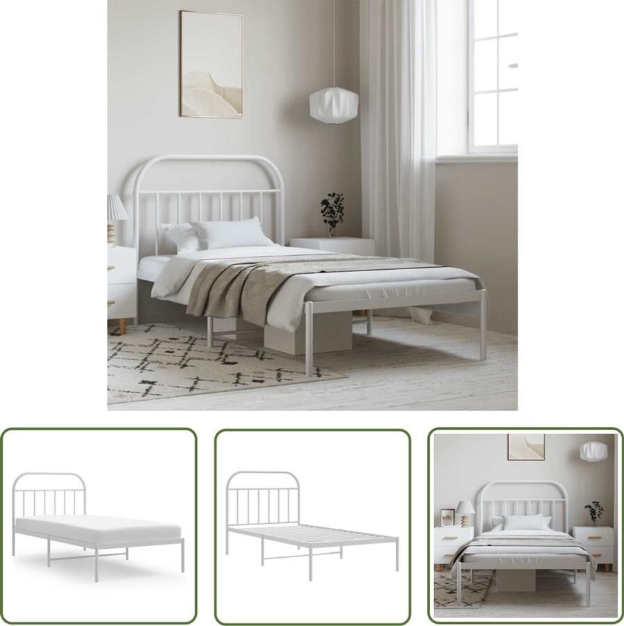 The Living Store Klassiek metalen bedframe Wit 196 x 105 x 100 cm Robuuste constructieOping- matras niet inbegrepen Klassieke Bedframe Metalen Bedframe Wit Bedframe Staal Bedframe 100x190 - Foto 2