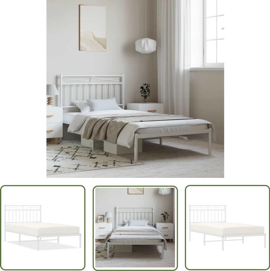 The Living Store Bedframe met hoofdbord metaal wit 100x190 cm Klassieke Bedframe Metalen Bedframe Wit Bedframe Staal Bedframe Met Opbergruimte