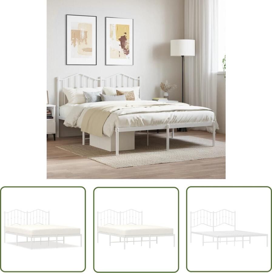 The Living Store Klassiek Bedframe Metalen Constructie Met Opbergruimte Wit 207 x 146 x 98 cm Klassieke Bedframe Metalen Bedframe Wit Bedframe Boxspring Bed Staal Bedframe