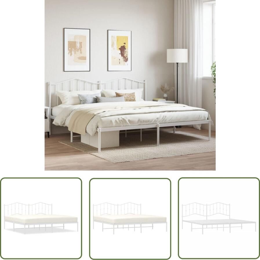 The Living Store Klassiek Bedframe Metalen Constructie Metalen Latten Extra Opbergruimte Comfortabele Ondersteuning Wit 207x206x98cm Klassieke Bedframe Metalen Bedframe Staal Bedframe Boxspring Bed Tweepersoons Bed