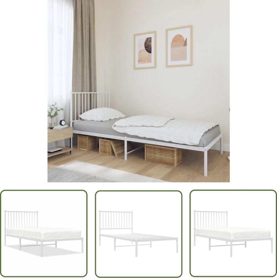 The Living Store Klassiek Bedframe Metaal 196 x 95 x 90.5 cm Wit Klassieke Bedframe Metalen Bedframe Wit Bedframe Staal Bedframe 90x190