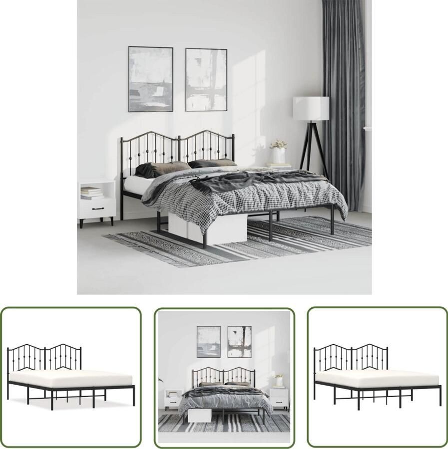 The Living Store Klassiek Metalen Bedframe 196 x 142 x 98 cm Robuuste metalen constructie Klassieke Bedframe Metalen Bedframe Staal Bedframe Zwart Bedframe Tweepersoons Bedframe