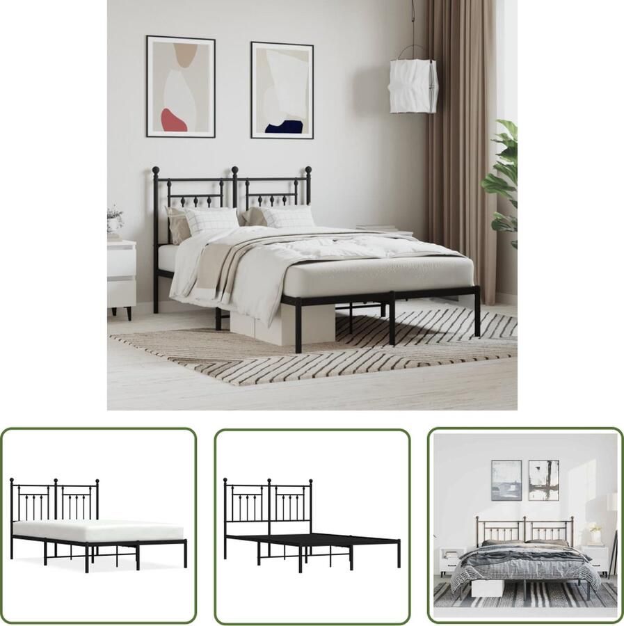 The Living Store Bedframe met hoofdbord metaal zwart 135x190 cm Klassieke Bedframe Metalen Bedframe Zwarte Bedframe Staal Bedframe Tweepersoons Bedframe