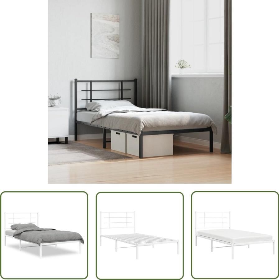 VidaXL Bedframe met hoofdbord metaal wit 100x190 cm Bedframe Metalen Bedframe Wit Bedframe Staal Bedframe King Size Bedframe