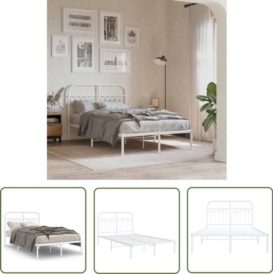 VidaXL Bedframe met hoofdbord metaal wit 120x200 cm Bedframe Metalen Bedframe Bed Met Hoofdbord Wit Bedframe Staal Bedframe