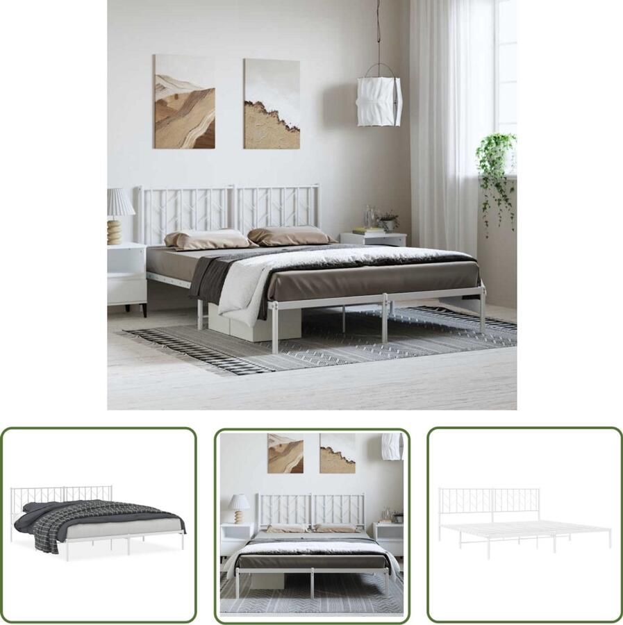 VidaXL Metalen Bedframe met hoofdbord metaal wit 193x203 cm Bed Met Hoofdbord Wit Bedframe King Size Bedframe