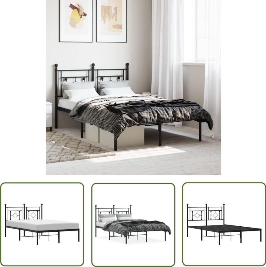 VidaXL Bedframe met hoofdbord metaal zwart 120x190 cm Bedframe Metalen Bedframe Staal Bedframe Zwart Bedframe King Size Bedframe