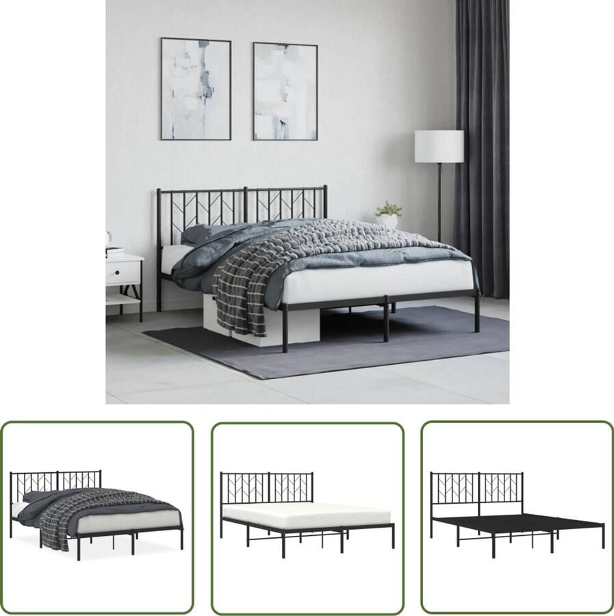 VidaXL Bedframe met hoofdbord metaal zwart 140x190 cm Bedframe Metalen Bedframe Staal Bedframe Bed Met Hoofdbord King Size Bed
