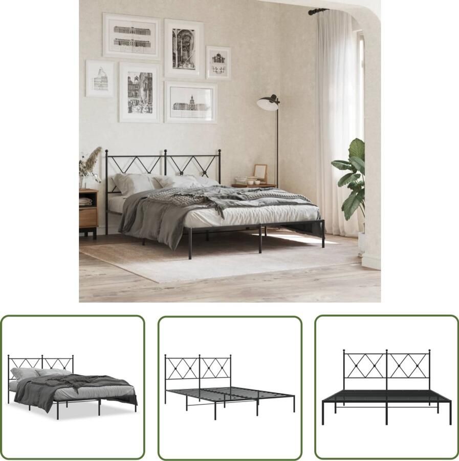 VidaXL Metalen Bedframe met hoofdbord metaal zwart 140x200 cm Staal Bedframe Boxspring Frame Tweepersoons Bed