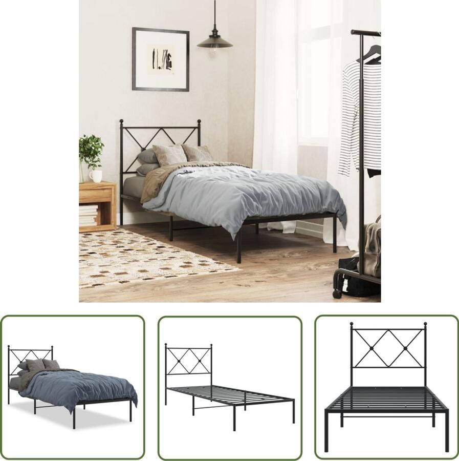 VidaXL Metalen Bedframe met hoofdbord metaal zwart 80x200 cm Staal Bedframe Boxspring Frame Tweepersoons Bed
