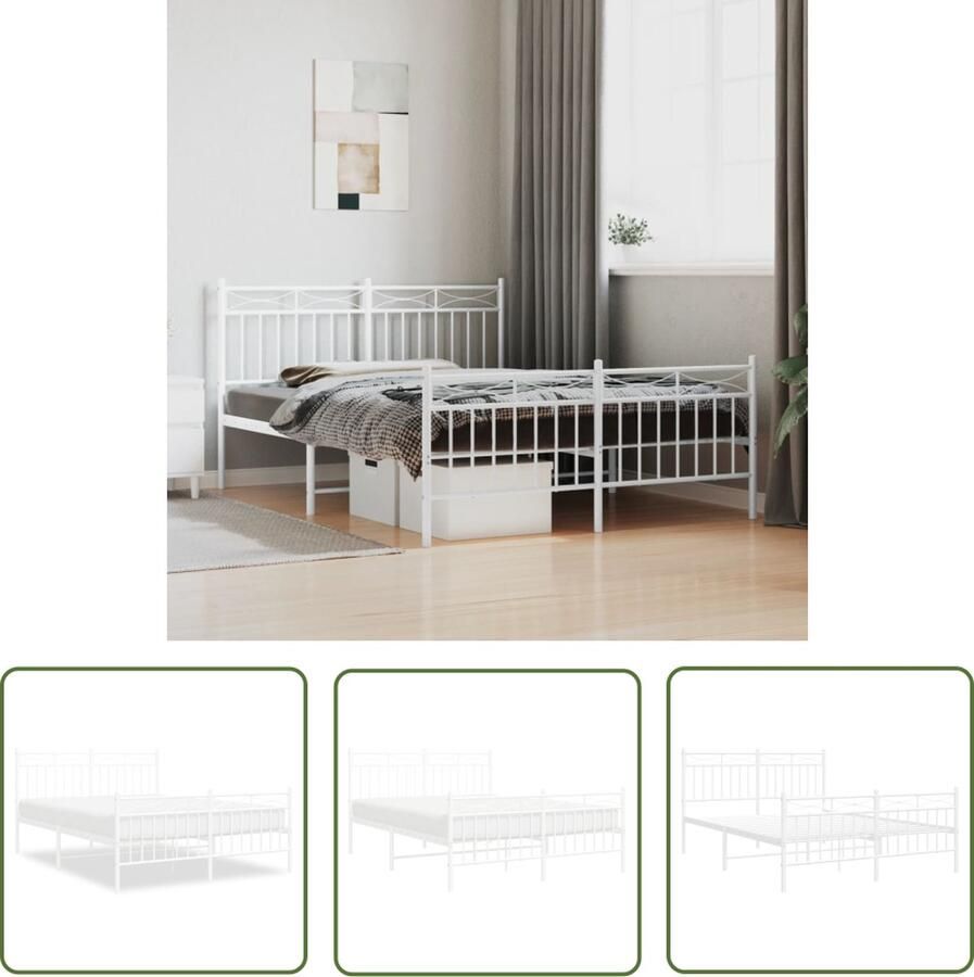 The Living Store Bedframe met hoofd- en voeteneinde metaal wit 135x190 cm Robuust Bed Frame Metalen Bedframe Wit Boxspring Frame Slaapcomfort