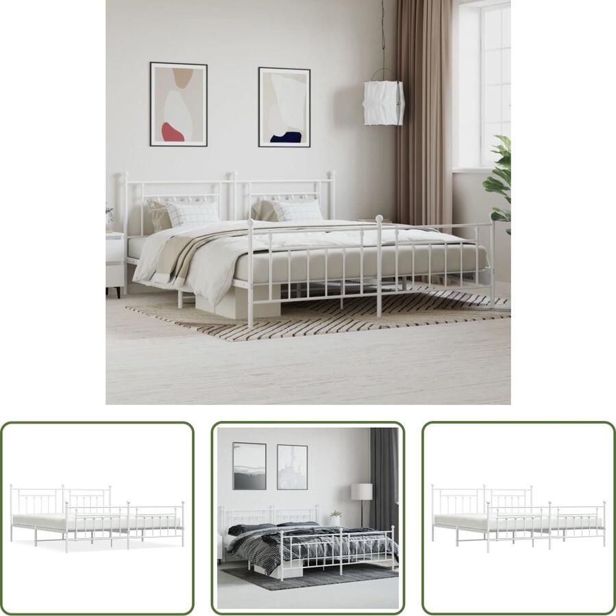 The Living Store Bedframe Classic Metalen Wit 207 x 198 x 97 cm Robuuste constructie Robuust Bed Frame Metalen Bedframe Wit Bedframe King Size Bed Boxspring Bed