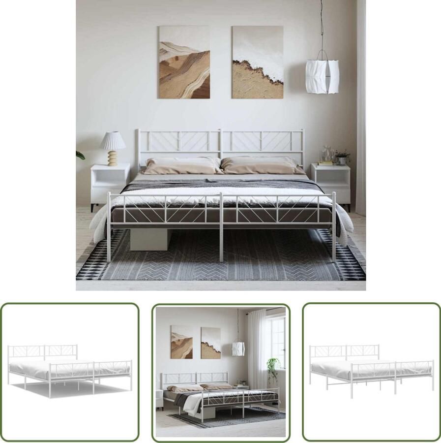 The Living Store Bedframe met hoofd- en voeteneinde metaal wit 193x203 cm Robuust Bed Frame Metalen Bedframe Staal Bedframe Witte Bedframe King Size Bed