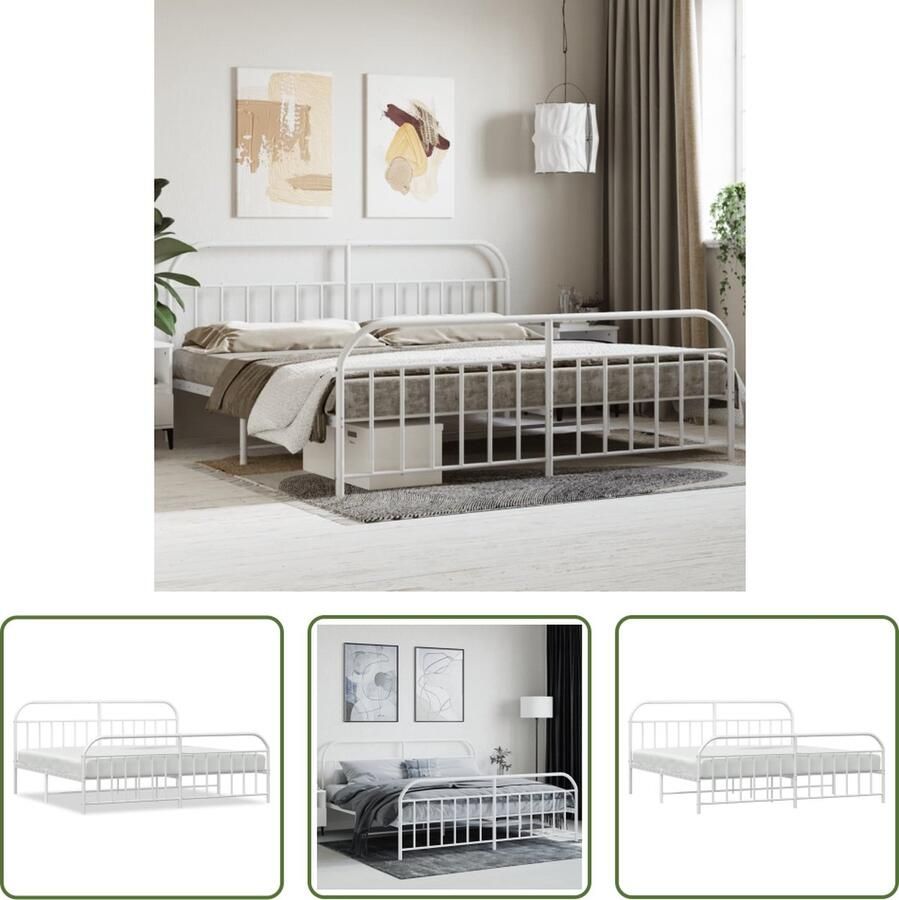 The Living Store Bedframe met hoofd- en voeteneinde metaal wit 193x203 cm Robuust Bed Frame Metalen Bedframe Wit Bedframe Staal Bedframe Boxspring Frame