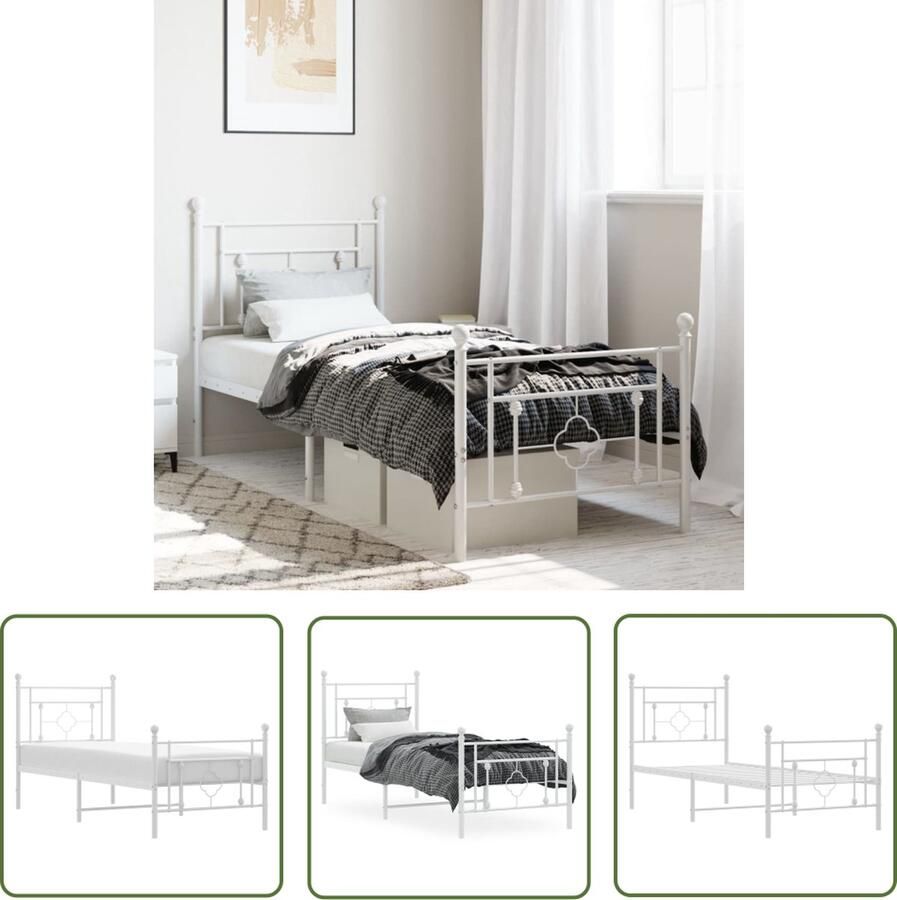 The Living Store Bedframe Metalen Logeerbed 196 x 80 x 97 cm Robuuste constructie Robuust Bed Frame Metalen Bedframe Staal Bedframe Bed Frame Wit Logeerbed