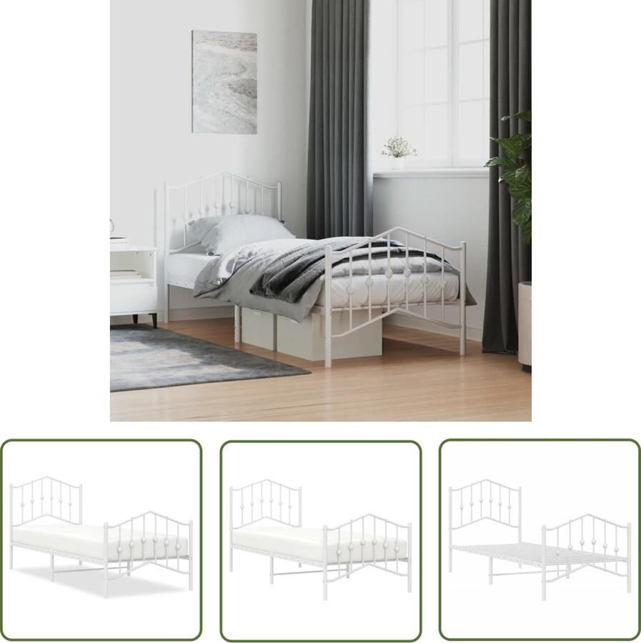 The Living Store Bedframe Classic Metaal 207x85x98 cm Robuust Functioneel Robuust Bed Frame Metalen Bedframe Klassiek Bed Wit Bed Frame 80x200