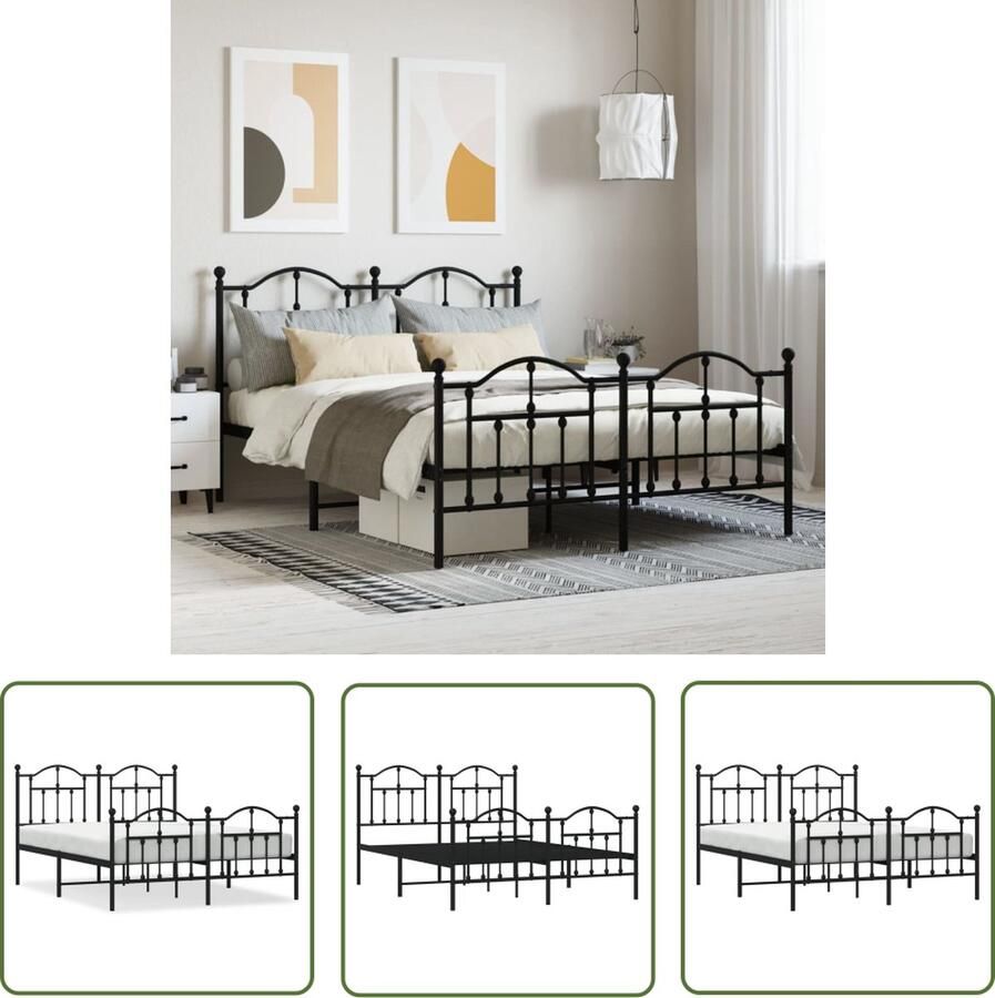 The Living Store Bedframe met hoofd- en voeteneinde metaal zwart 140x200 cm Robuust Bed Frame Metalen Bedframe Klassiek Bedframe Zwart Bedframe Staal Bedframe