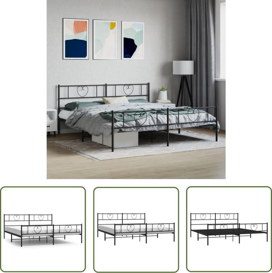 The Living Store Bedframe Robuuste metalen constructie Metalen latten en poten Extra opbergruimte Functioneel hoofd- en voeteneinde Kleur- zwart Afmetingen- 219 x 187 x 90 cm Geschikte matras- 183 x 213 cm Montage vereist