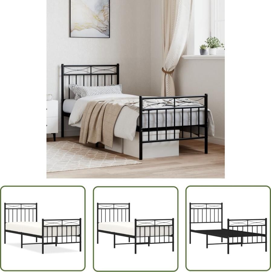 The Living Store Klassiek Bedframe Robuust Metalen Constructie Metalen Latten en Poten Extra Opbergruimte Functioneel Hoofd- en Voeteneinde Zwart 196x80x91cm