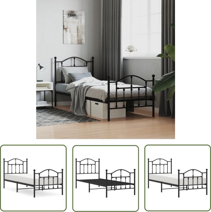 The Living Store Bedframe Klassiek Robuust Metalen Constructie Metalen Latten Extra Opbergruimte Functioneel Hoofd- en Voeteneinde Zwart 196 x 95 x 97 cm 90 x 190 cm (matras niet inbegrepen)