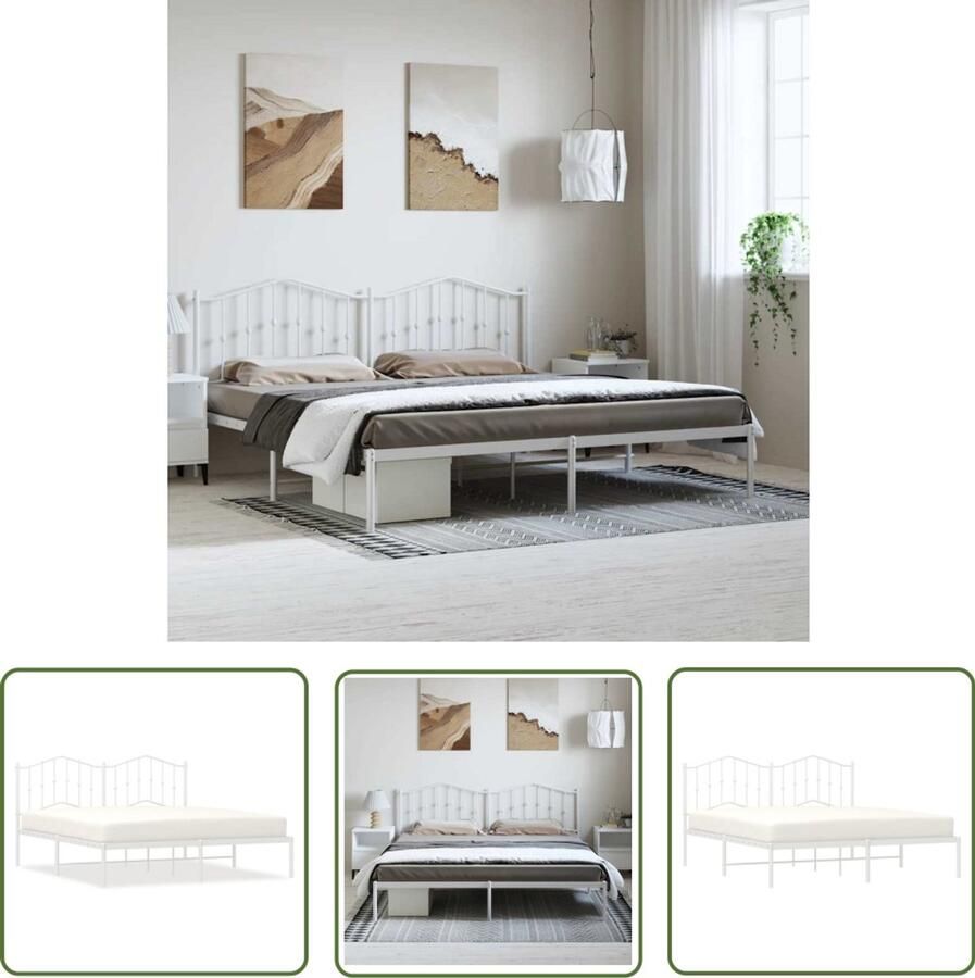 The Living Store Bedframe Metalen constructie Metalen latten Extra opbergruimte Comfortabele ondersteuning Kleur- wit Afmetingen- 219 x 187 x 98 cm Geschikte matras- 183 x 213 cm -Montage vereist