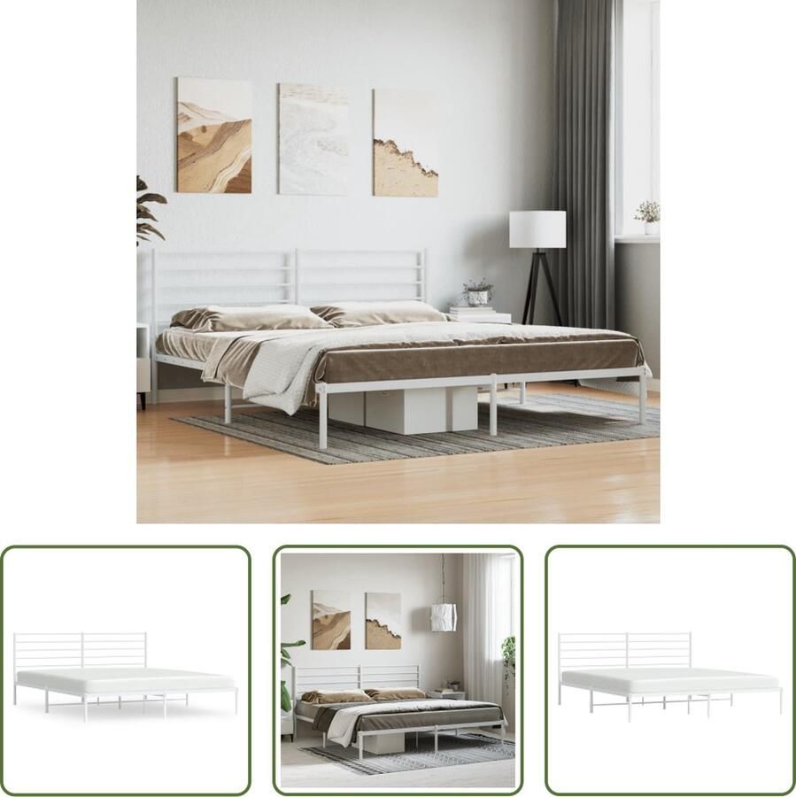 The Living Store Bedframe Metalen Bedframes 207 x 206 x 90 cm Robuuste constructie Robuust Bed Frame Metalen Bedframe Wit Staal Bedframe Boxspring Frame