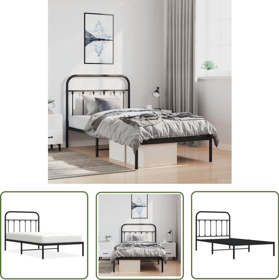 The Living Store Bedframe Classic Robuust metalen design Met opbergruimte 196 x 105 x 100 cm Zwart Montage vereist Robuust Bed Frame Metalen Bedframe Boxspring Bed Slaapcomfort Hoofdbord - Foto 2