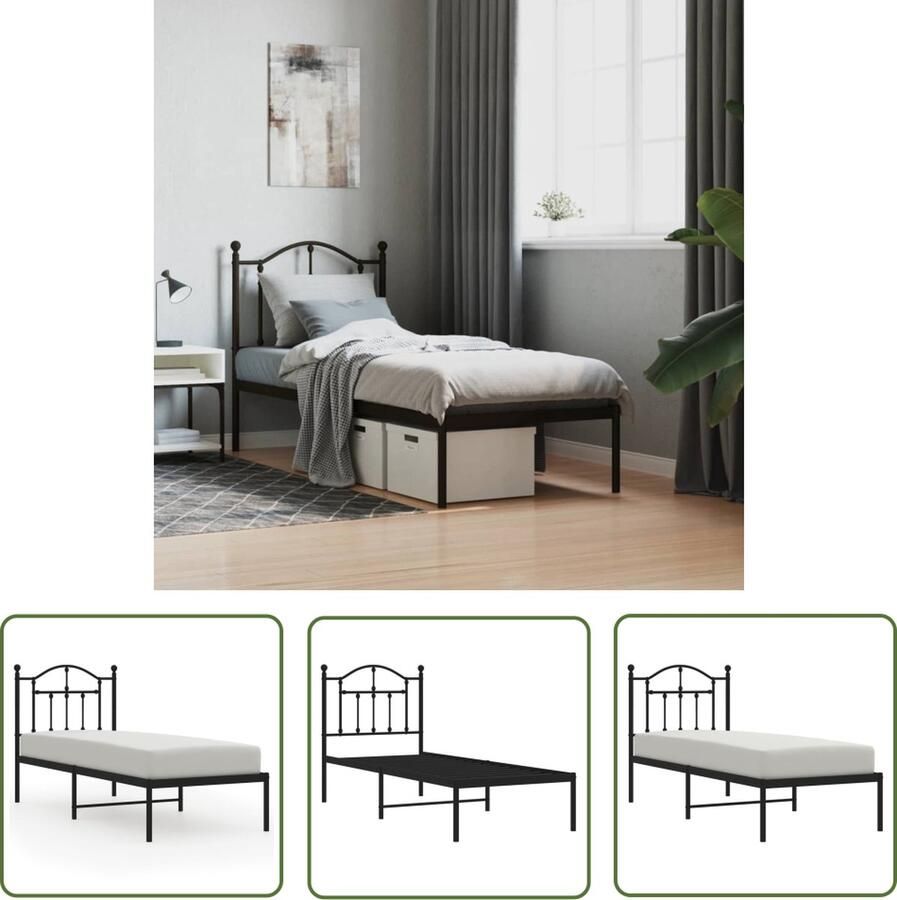 The Living Store Bedframe Logeerbed Robuust metalen constructie Zwarte kleur 196x80x97 cm Voor matras 75x190 cm Montage vereist Robuust Bed Frame Metalen Bedframe Zwarte Bedframe Eenpersoonsbed Boxspring Bed
