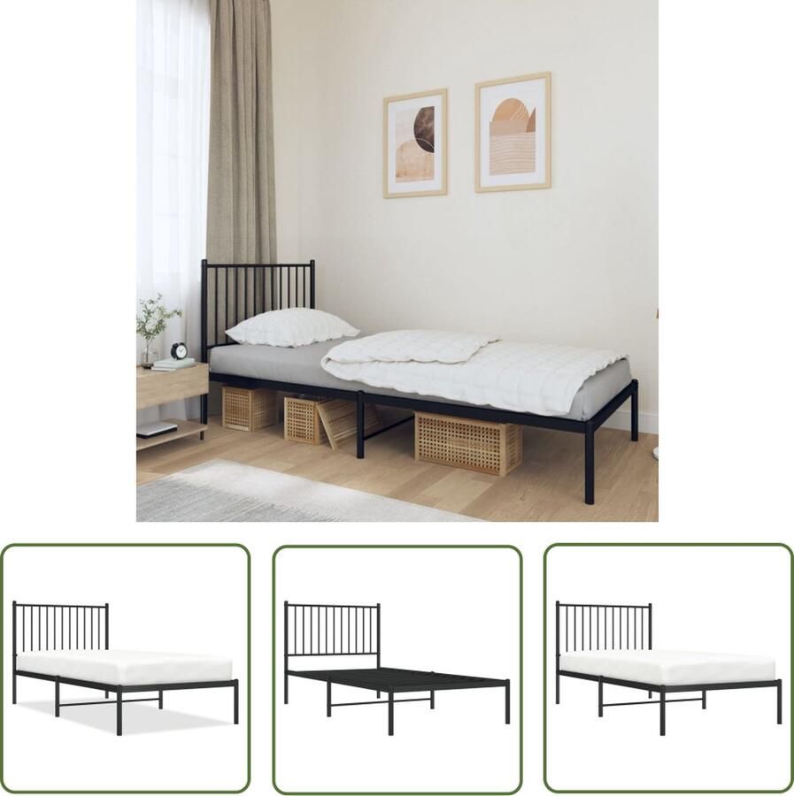 The Living Store Bedframe Basic Zwart 196 x 95 x 90.5 cm Metalen constructie Robuust Bed Frame Metalen Bedframe Zwarte Bedpost Enkel Bed Tweepersoons Bed