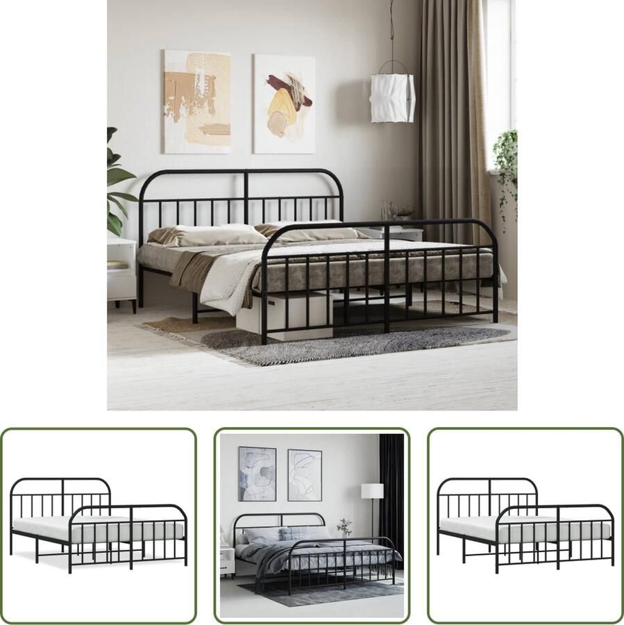 The Living Store Bedframe X-s Logeerbed Robuust metaal Extra opbergruimte 207x166x100cm Robuust Bed Frame Metalen Bedframe Boxspring Bed Slaapcomfort Zwarte Bed