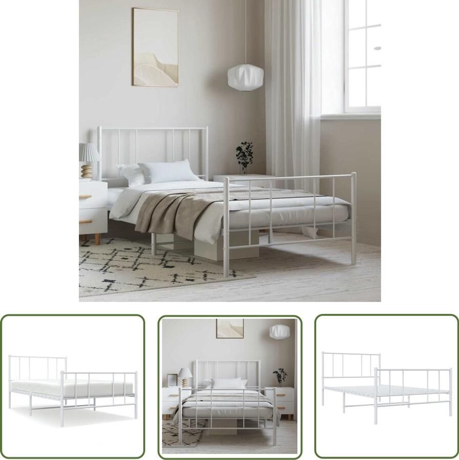 The Living Store Classic Bedframe Robuust Metalen Constructie Metalen Latten en Poten Extra Opbergruimte Comfortabele Ondersteuning Wit 196x105x90cm Geschikte matras- 100x190cm (matras niet inbegrepen) Montage vereist - Foto 2