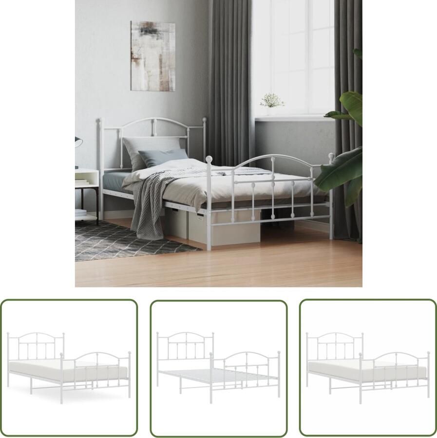 The Living Store Bedframe Metalen Wit 207 x 112 x 97 cm Robuuste constructie Robuust Bedframe Metalen Bedframe Wit Bedframe 207x112 Bedframe Met Opbergruimte