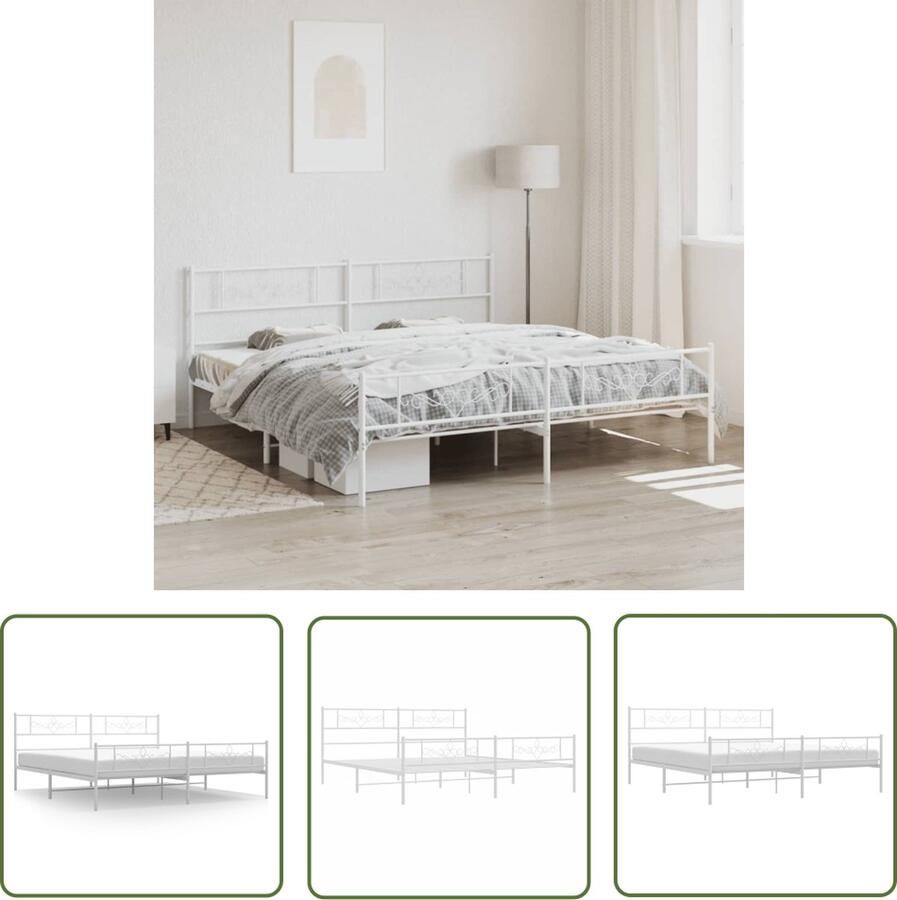The Living Store Bedframe Classic Robuust metalen frame Extra opbergruimte Functioneel hoofd- en voeteneinde Wit 207 x 198 x 90 cm Robuust Bedframe Metalen Bedframe Wit Bedframe Boxspring Frame Slaapcomfort