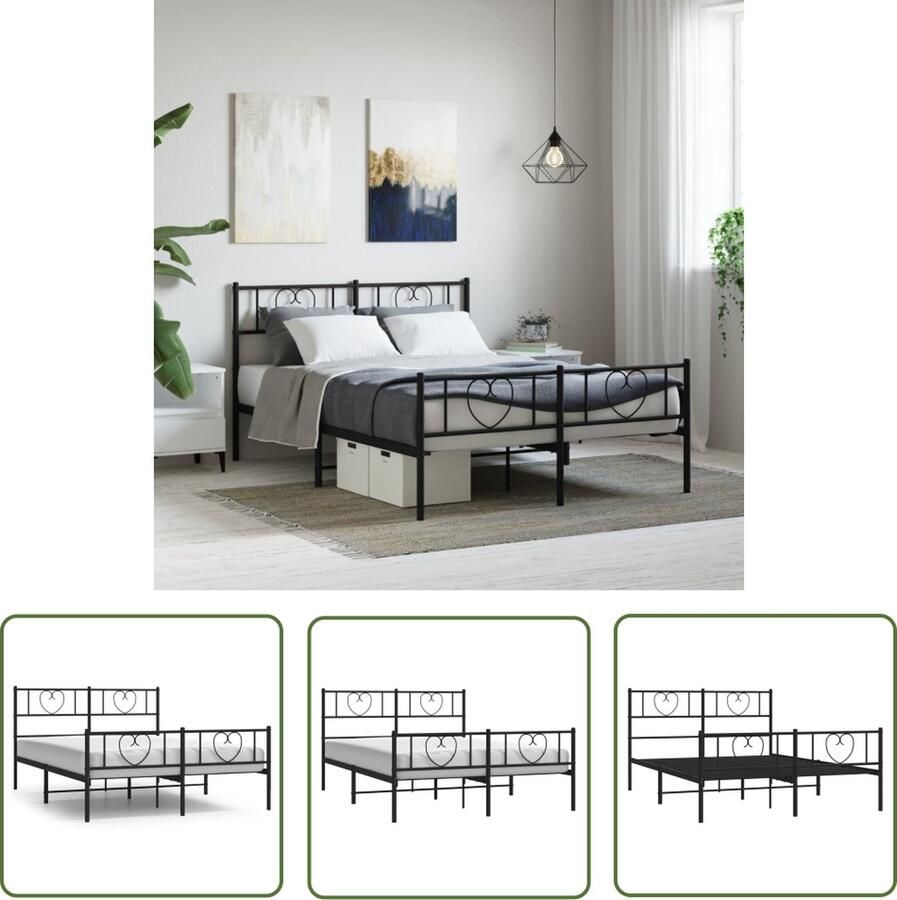 The Living Store Bedframe Classic Robuust metalen constructie Metalen latten en poten Extra opbergruimte Functioneel hoofd- en voeteneinde Zwart 196x142x90 cm Geschikt voor matras 135x190 cm (matras niet inbegrepen) - Foto 2